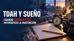 TDAH y sueño: dormitorio y escritorio al amanecer que representan cómo dormir poco puede intensificar la inatención.